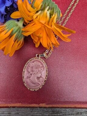 Gold-Tone Pink Cameo Pendant Necklace